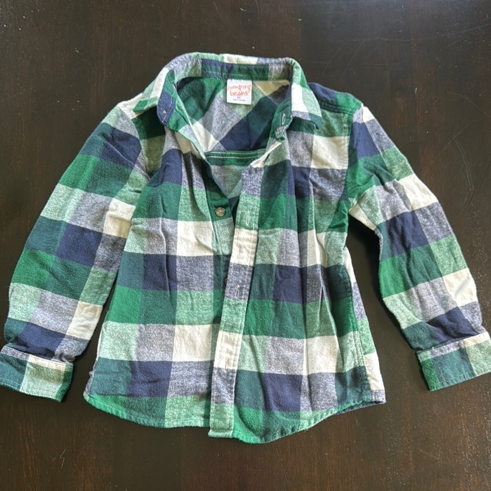 Jumping Beans Green and Blue Plaid Button Down Shirt